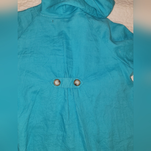 Super Cute Linen Teal Button-Up Hooded Jacket Size XL - Picture 11 of 15